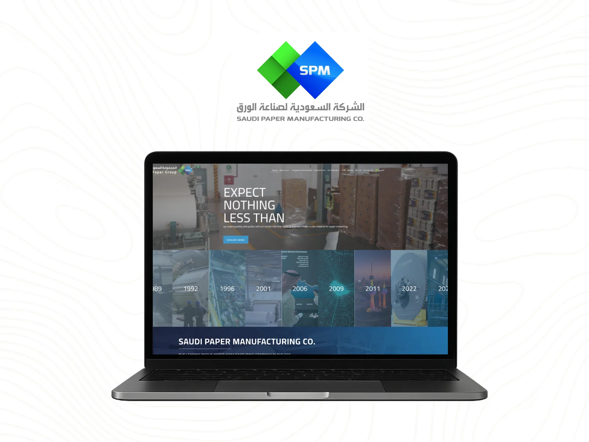 موقع الشركة السعودية لصناعة الورق ويعرض علامات مشوار واكسلنس وسيتي وSPC PRO واللفات العملاقة
